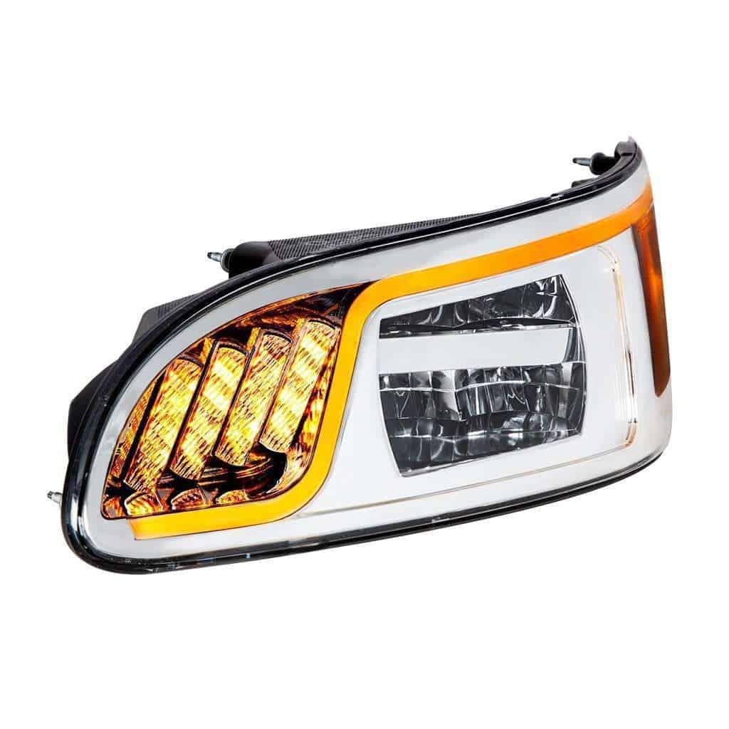 Peterbilt 386 / 387 Chrome Led Headlights With Drl &Amp; Turn Signal 4 LED Headlight with LED Turn, Position, DRL for Peterbilt 386 (2005-2015) & 387 (1999-2010)-Chrome
