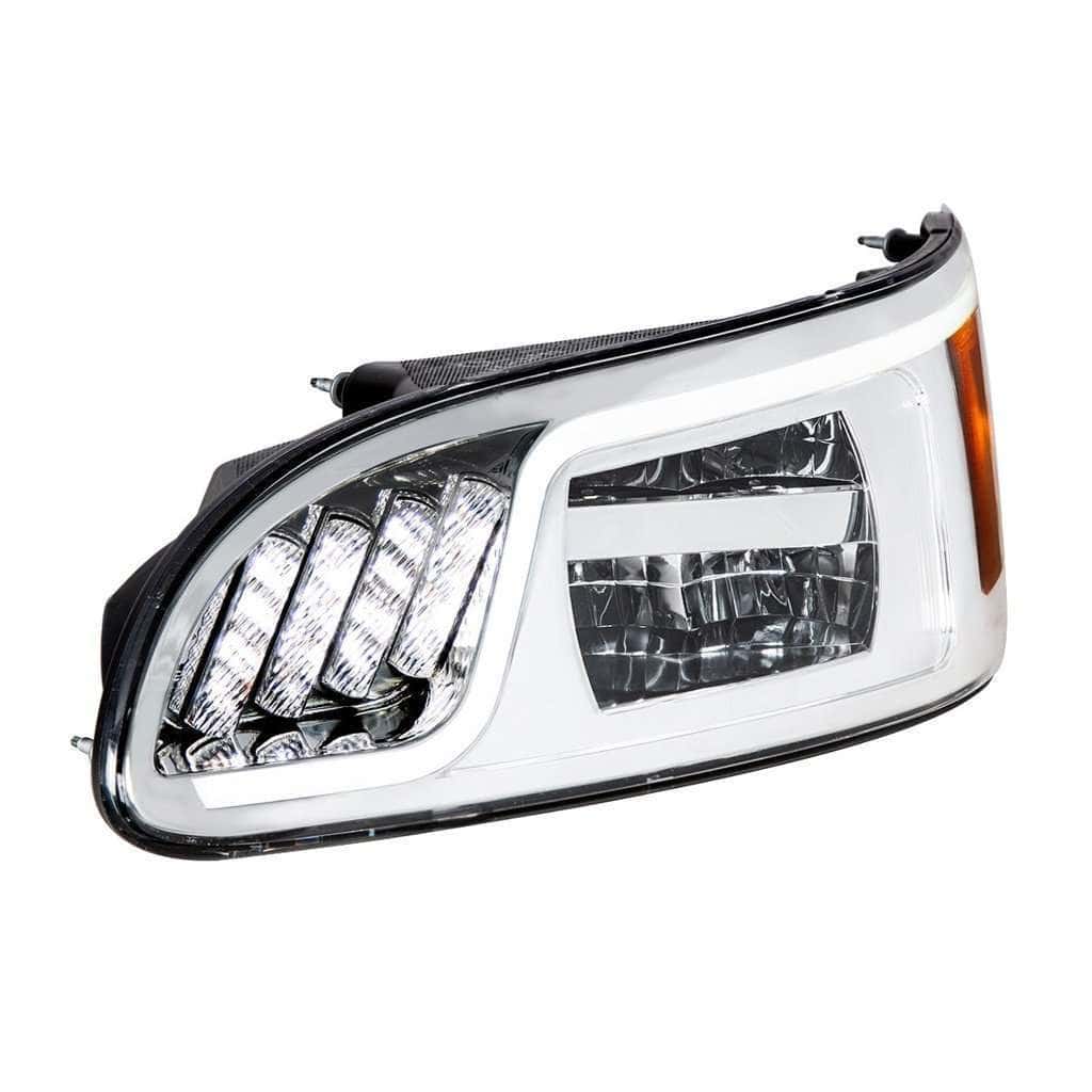 Peterbilt 386 / 387 Chrome Led Headlights With Drl &Amp; Turn Signal 5 LED Headlight with LED Turn, Position, DRL for Peterbilt 386 (2005-2015) & 387 (1999-2010)-Chrome