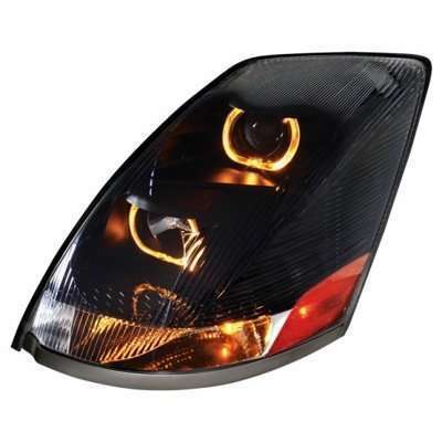 2003–2017 Volvo VN/VNL Blackout Projection Headlight w/Amber LED Light Bar