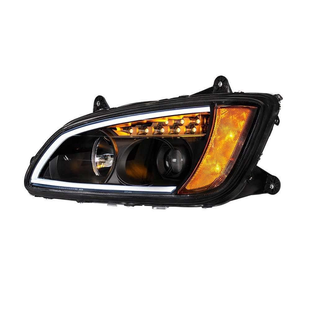 Kenworth T660 Blackout Projector Headlights W/ Led Drl &Amp; Turn Signal (2008–2017) 3 Projection Headlight with LED Turn Signal & Position Light for 2008-2017 Kenworth T660-Black