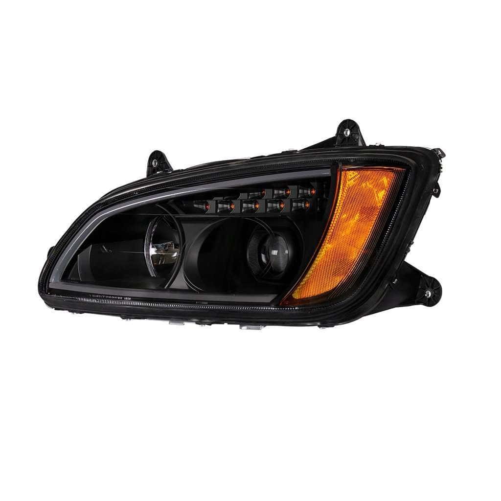 Kenworth T660 Blackout Projector Headlights W/ Led Drl &Amp; Turn Signal (2008–2017) 4 Projection Headlight with LED Turn Signal & Position Light for 2008-2017 Kenworth T660-Black