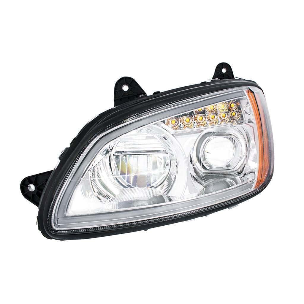 Kenworth T660 Led Projector Headlights W/ Turn Signal &Amp; Light Bar (2008–2017) 4 Full LED Projection Headlight with Turn Signal & Position Light Bar for 2008-2017 Kenworth T660-Chrome
