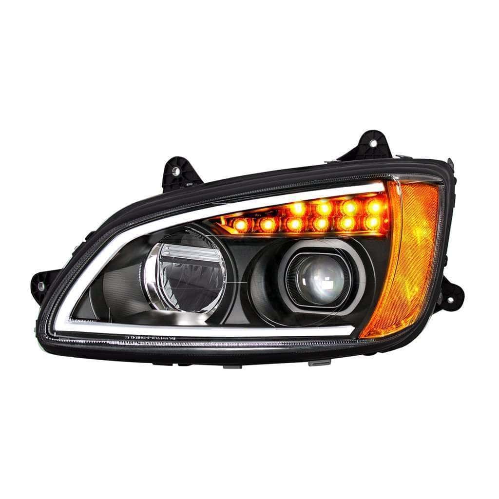 Kenworth T660 Black LED Projector Headlights w/ Turn Signal & Light Bar (2008–2017)