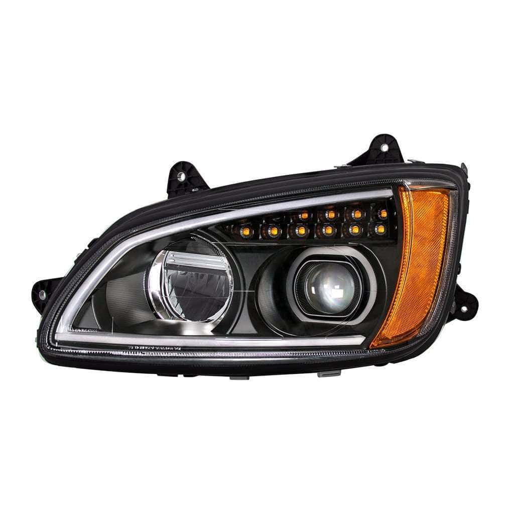 Full LED Projection Headlight with Turn Signal & Position Light Bar for 2008-2017 Kenworth T660-Black