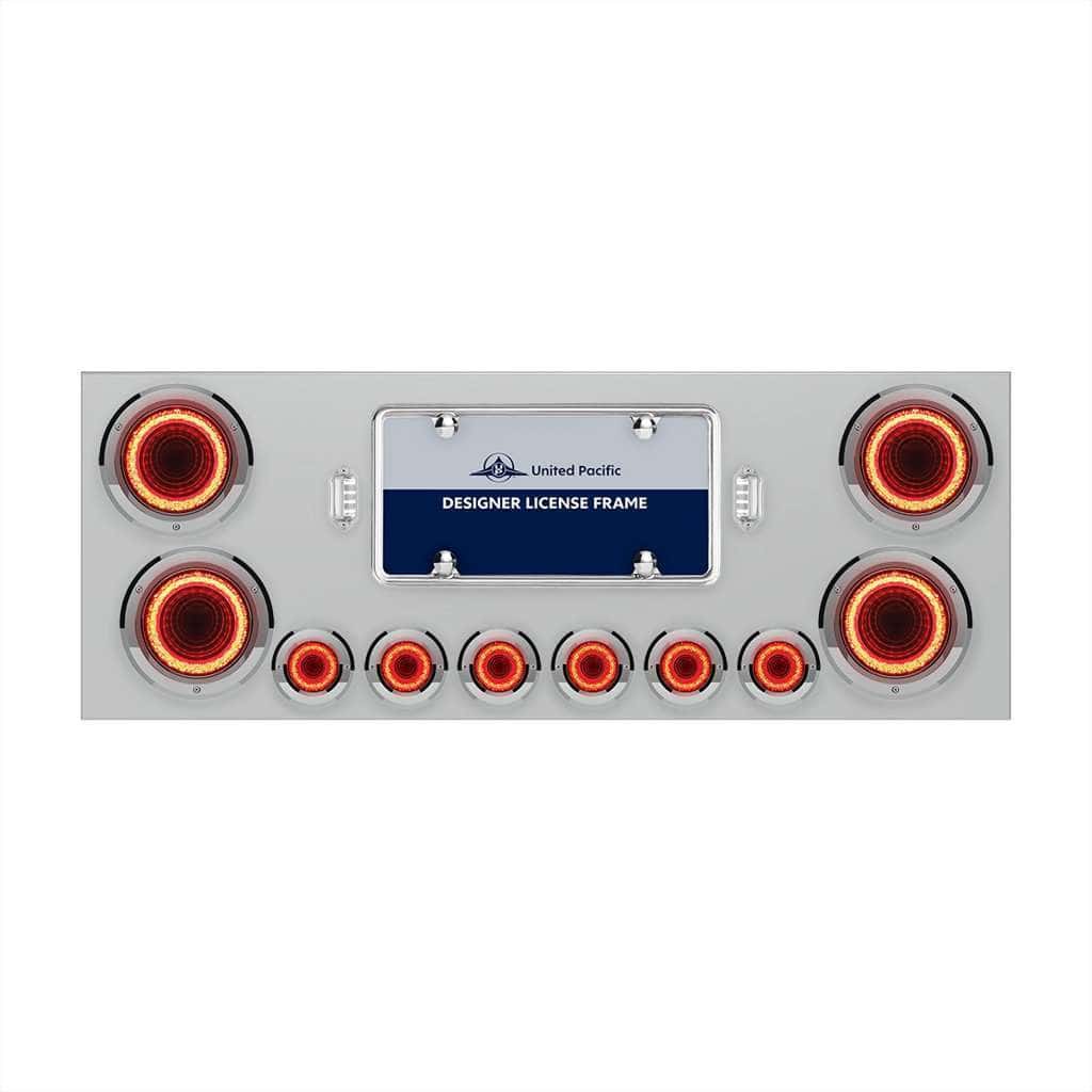 Stainless Rear Center Panel with Four 23-LED 4″ Lights & Six 9-LED 2″ Mirage Lights & Bezels – Red LED/Red Lens