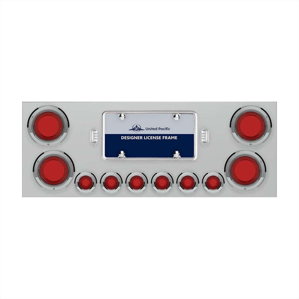 Stainless Rear Center Panel with Four 23-LED 4″ Lights & Six 9-LED 2″ Mirage Lights & Bezels – Red LED/Red Lens