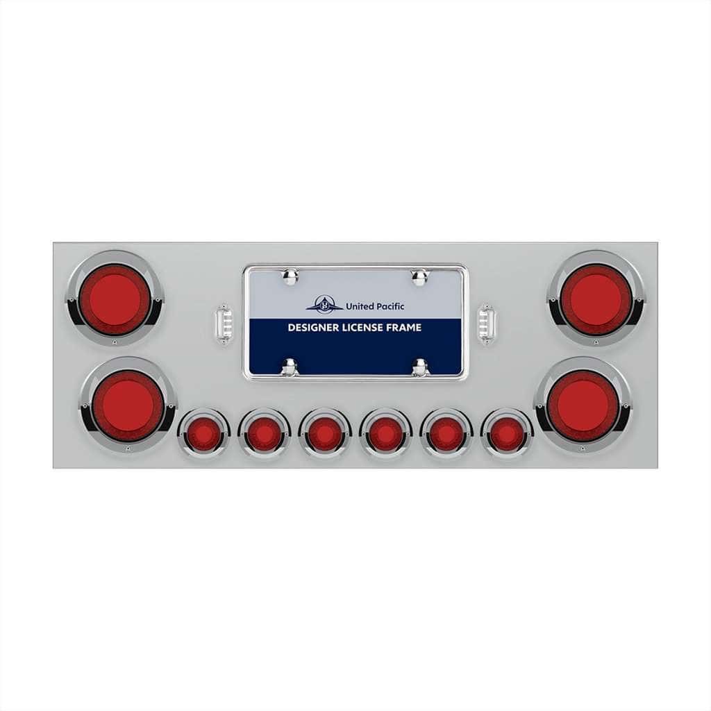 Stainless Rear Center Panel with Four 23-LED 4" Lights & Six 9-LED 2" Mirage Lights & Visors – Red LED/Red Lens