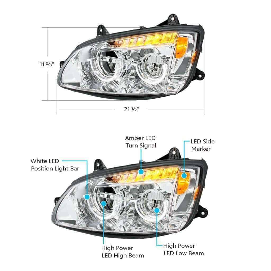 Kenworth T660 Chrome Full Led Headlights (2008–2017) 7 Full LED Headlight for 2008-2017 Kenworth T660-Chrome