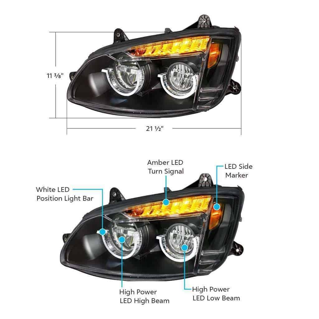 Kenworth T660 Blackout Full Led Headlights (2008–2017) 6 Full LED Headlight for 2008-2017 Kenworth T660-Black
