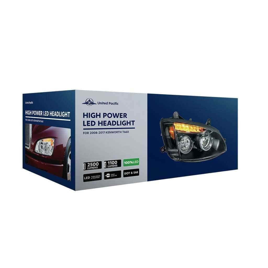 Kenworth T660 Blackout Full Led Headlights (2008–2017) 7 Full LED Headlight for 2008-2017 Kenworth T660-Black
