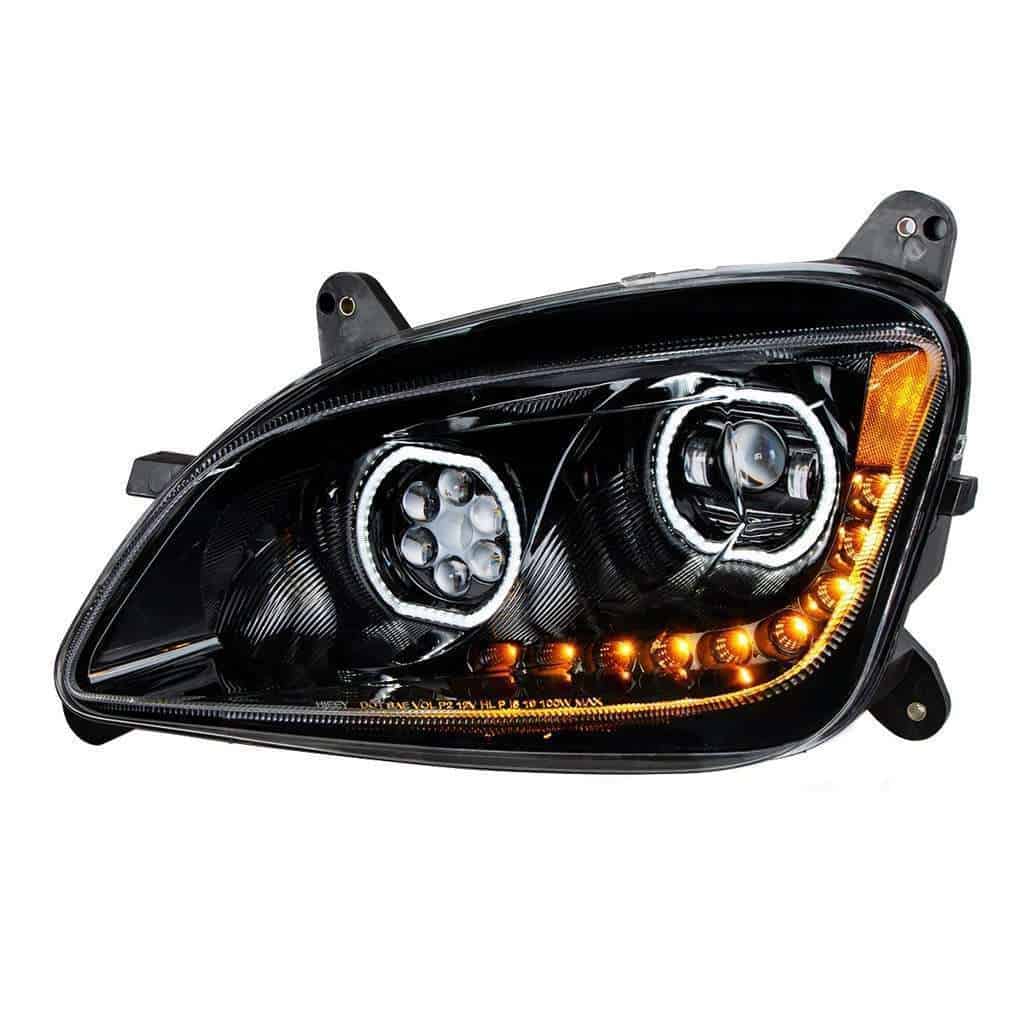 Peterbilt 579 LED Headlights with Halo DRL & Sequential Turn Signal (12–24V)