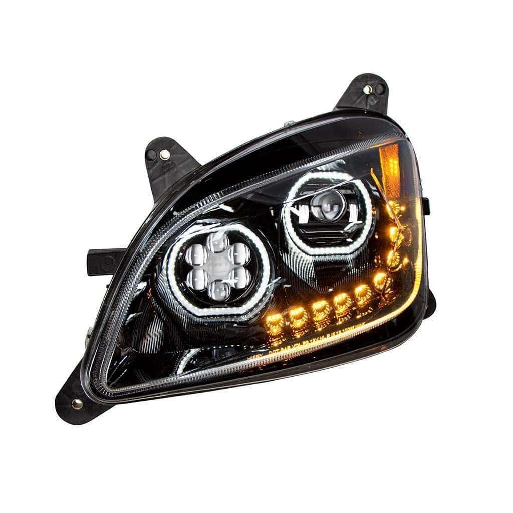 Peterbilt 579 Led Headlights With Halo Drl &Amp; Sequential Turn Signal (12–24V) 3 Peterbilt 587 (10-16)/579 (12-21) 10 LED Headlight-Black