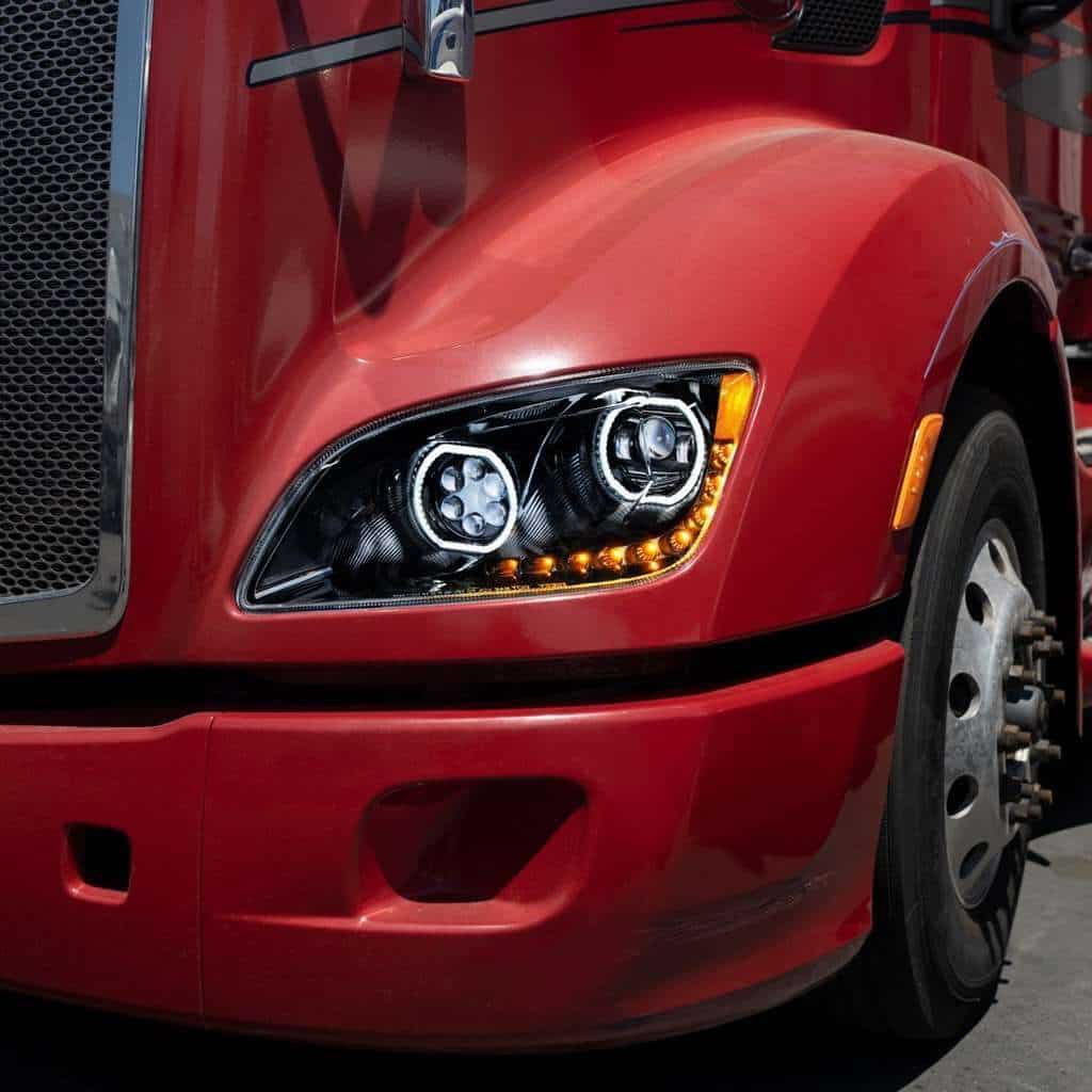 Peterbilt 579 Led Headlights With Halo Drl &Amp; Sequential Turn Signal (12–24V) 7 Peterbilt 587 (10-16)/579 (12-21) 10 LED Headlight-Black