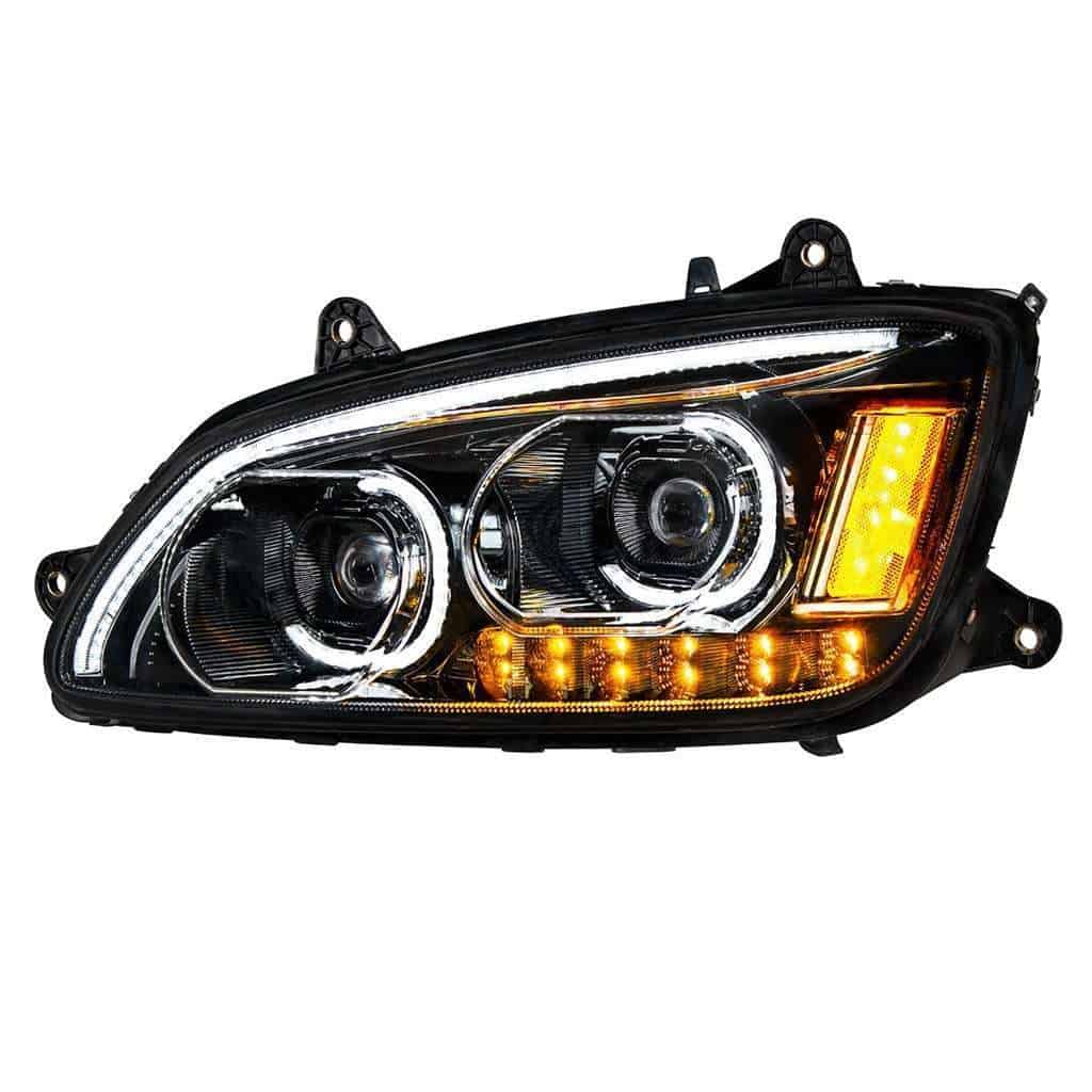Kenworth T660 Black LED Headlights w/ Turn Signal & Light Bar (2008–2017)
