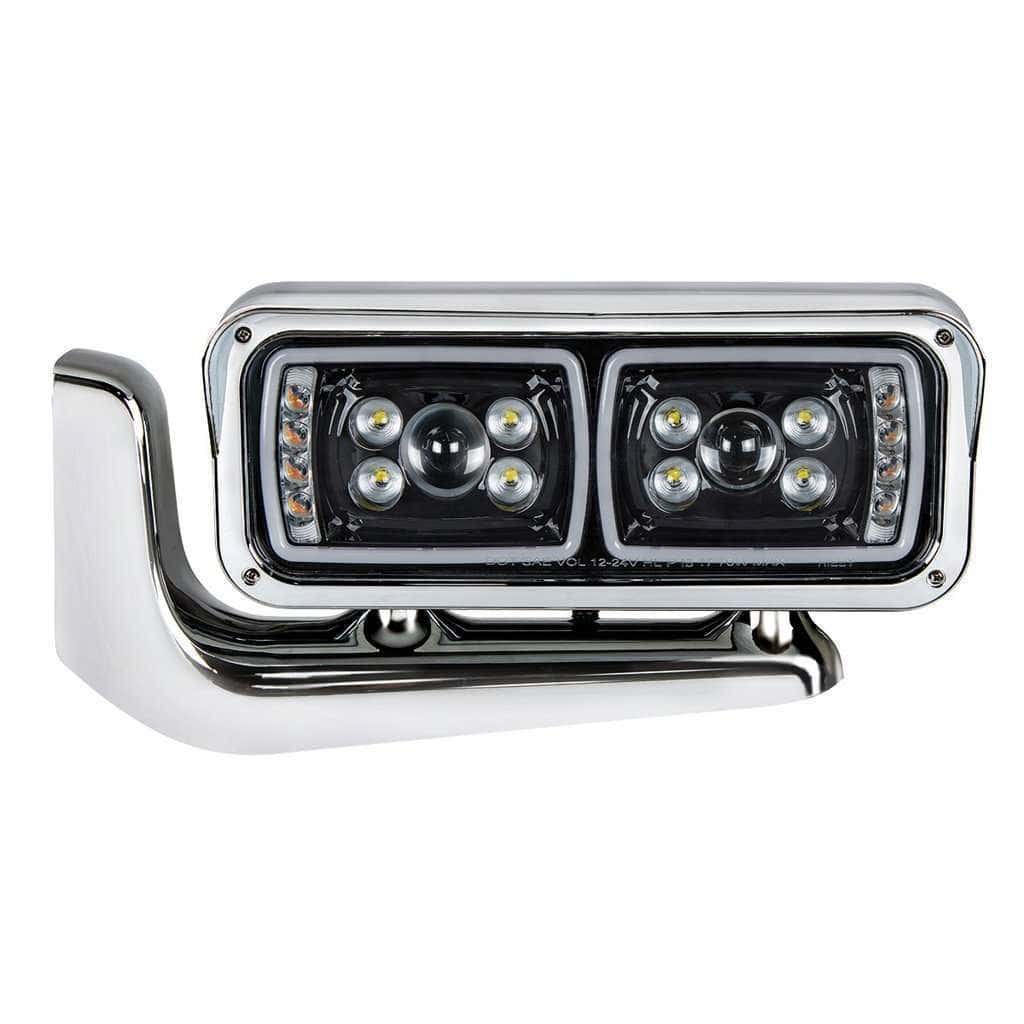 Peterbilt 379 High Power LED Projection Headlight Assembly w Mounting Arm-Black