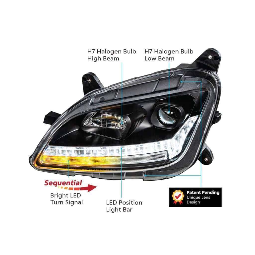 Peterbilt 579 Blackout Projection Headlights With Led Drl &Amp; Sequential Turn Signal 11 Peterbilt 579 Projection Headlight with LED Sequential Turn & DRL (12-21)-Black