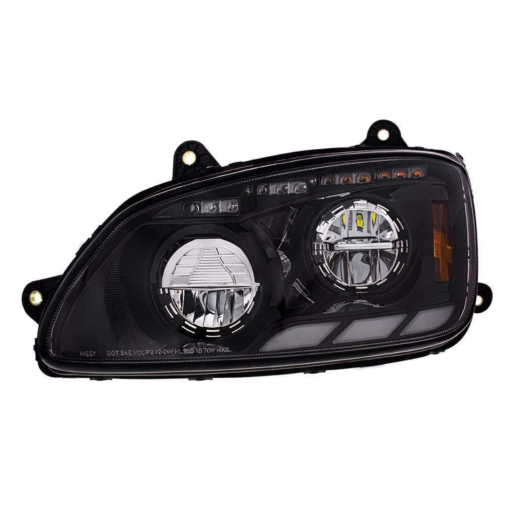 Kenworth T660 Black Led Headlights W/ Sequential Turn Signal &Amp; Triple Light Bars (2008–2017) 3 Kenworth T660 LED Headlights 2008 to 2017 With Sequential Turn Signals-Black