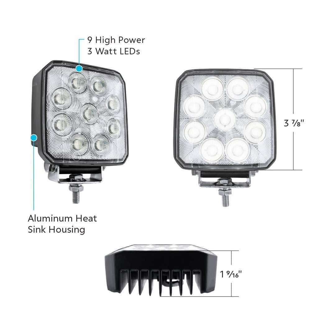 9 Led High Power 3-7/8&Quot; Square Work Light – Flood Beam 9 9 LED High Power 3-7/8" Square Work Light – Flood Beam