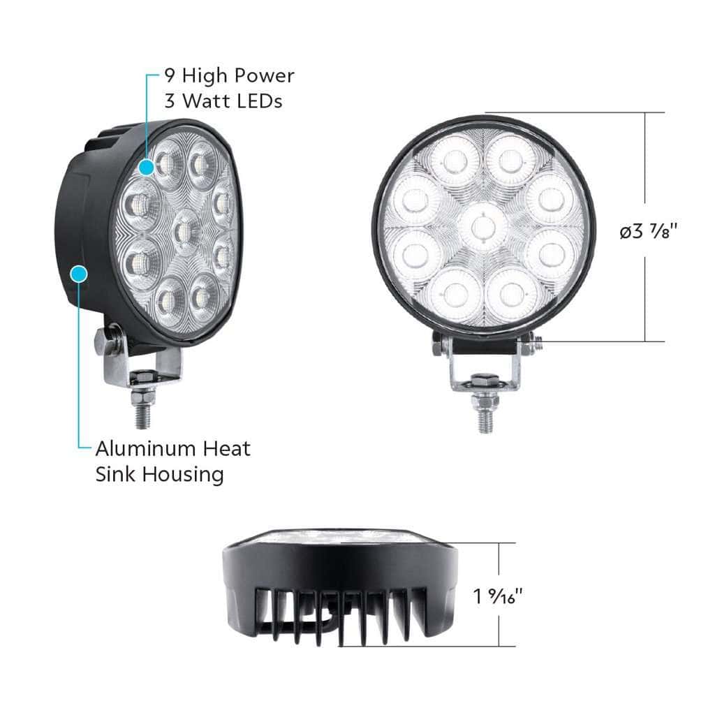 9 Led High Power 3-7/8&Quot; Round Work Light – Flood Beam 9 9 LED High Power 3-7/8" Round Work Light – Flood Beam