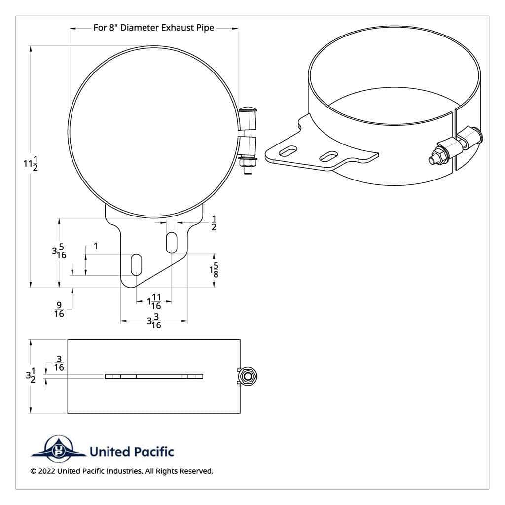 8" Stainless Butt Joint Exhaust Clamp - Angled Bracket
