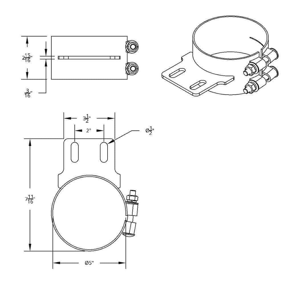 5&Quot; Stainless Butt Joint Exhaust Clamp - Straight Bracket 3 5" Stainless Butt Joint Exhaust clamp - Straight Bracket