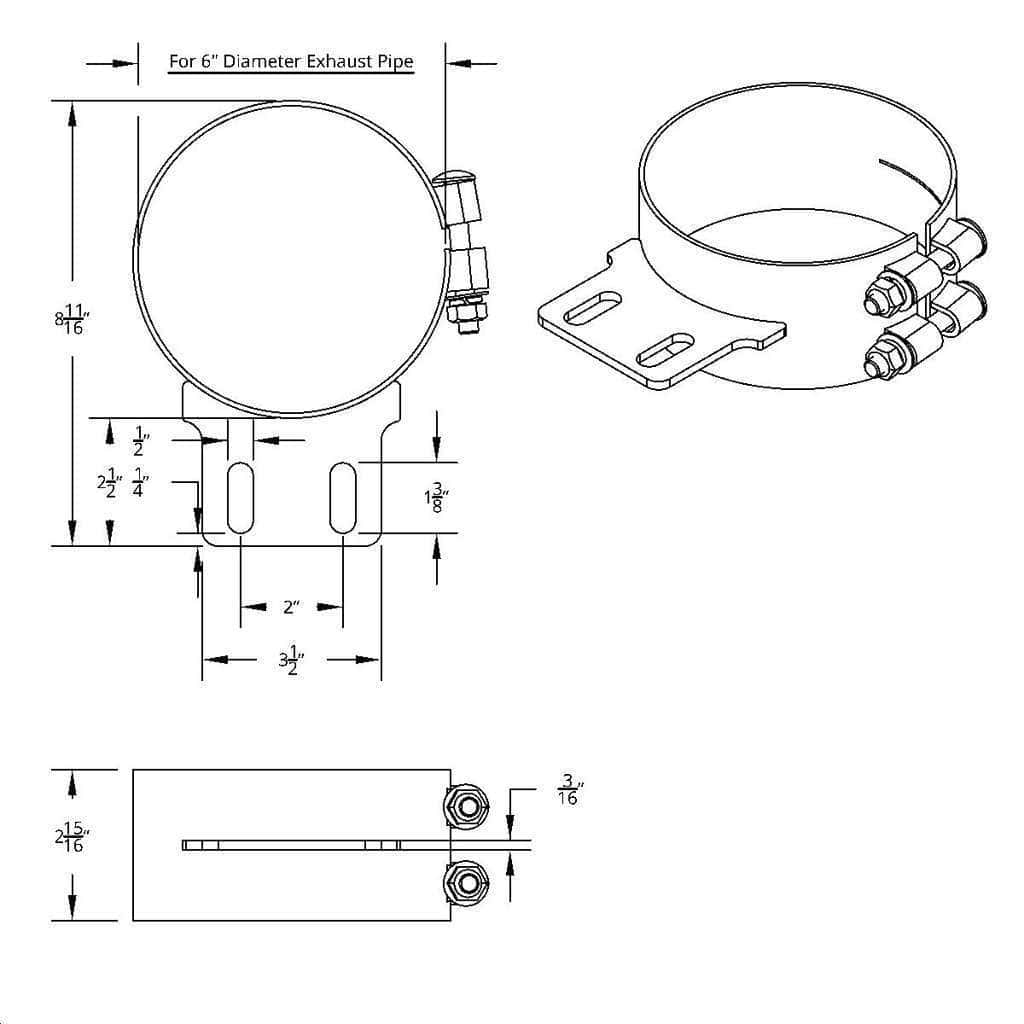 6&Quot; Stainless Butt Joint Exhaust Clamp - Straight Bracket 3 6" Stainless Butt Joint Exhaust Clamp - Straight Bracket