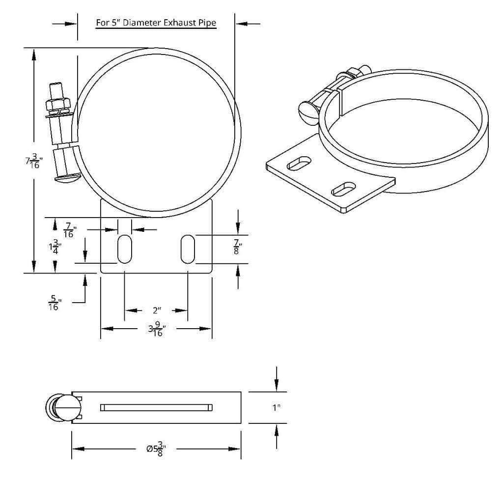 5&Quot; Chrome Band Style Cab Exhaust Clamp For Peterbilt 3 5" Chrome Cab Exhaust Clamp For Peterbilt