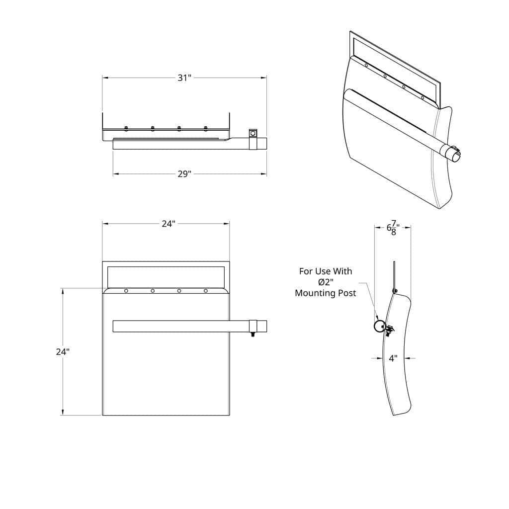 24&Quot; X 24&Quot; 430 Stainless Steel Quarter Fender With Tube Bracket Set - 4&Quot; Side Wall 9 24" X 24" 430 Stainless Steel Quarter Fender With Tube Bracket Set - 4" Side Wall