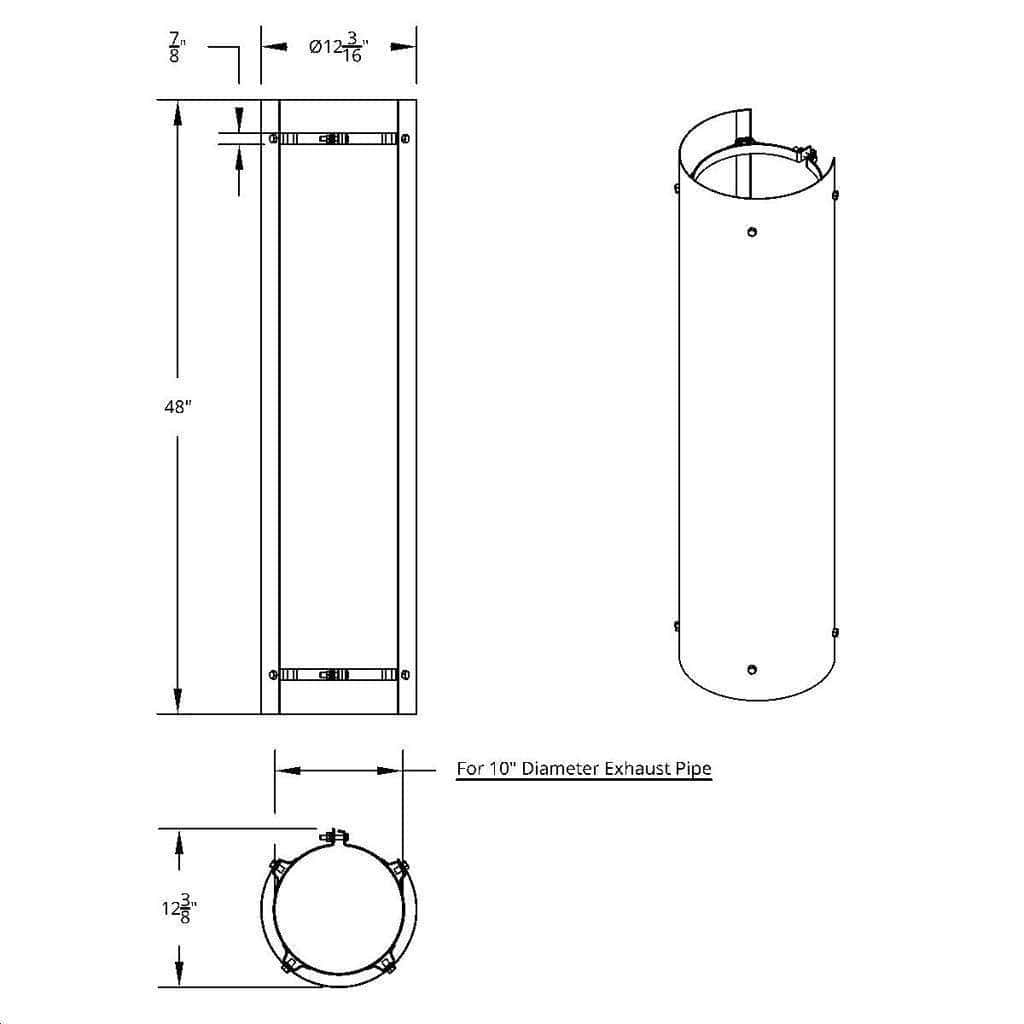48" Tall 270 Degree Stainless Exhaust Muffler Shield For 10" Diameter Exhaust - Plain