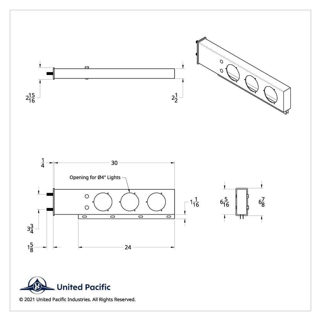 3-3/4&Quot; Bolt Pattern 430 Ss Spring Loaded Light Bar With Three 4&Quot; Light Cutouts (Pair) 3 3-3/4" Bolt Pattern 430 SS Spring Loaded Light Bar With Three 4" Light Cutouts (Pair)