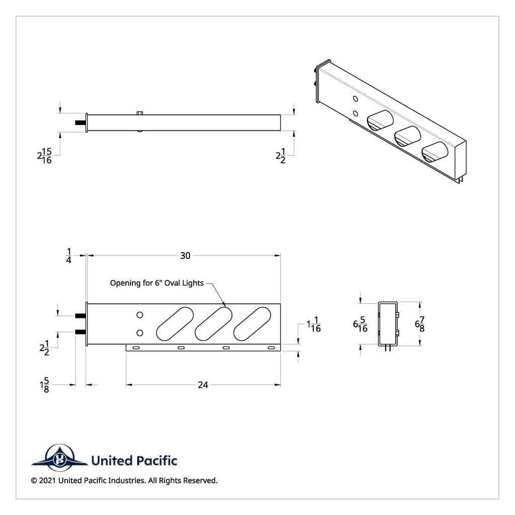 2-1/2" Bolt Pattern Stainless Spring Loaded Light Bar With 6X Oval Light Cutouts (Pair)