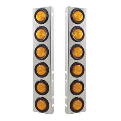 Stainless Front Air Cleaner Bracket With 12X 2" Flat Lights & Grommets For Peterbilt (Pair)