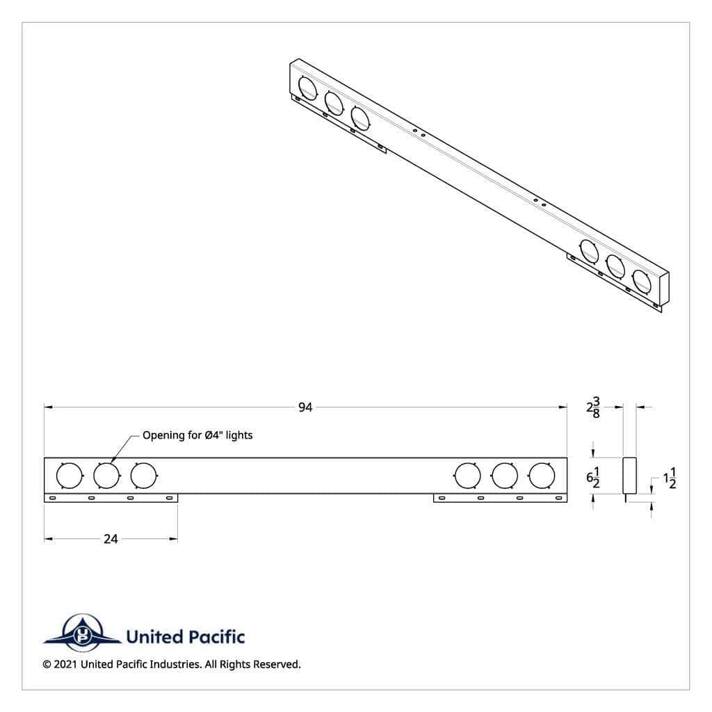 Chrome 1 Piece Rear Light Bar With Six 4&Quot; Light Cutouts 3 Chrome 1 Piece Rear Light Bar With Six 4" Light Cutouts
