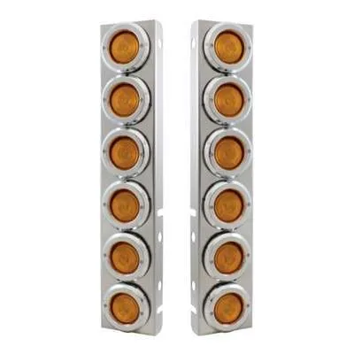 Stainless Front Air Cleaner Bracket With 12X 2" Flat Lights & Bezels For Peterbilt