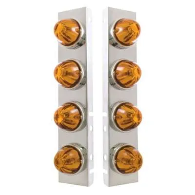 SS Front Air Cleaner Bracket With 8X Glass Watermelon Lights & SS Bezels For Peterbilt-Amber Lens