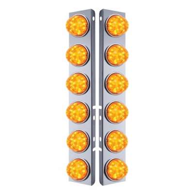 SS Front Air Cleaner Bracket W/12X 17 LED Watermelon Lights & SS Bezels For Peterbilt-Amber LED & Lens (Pair)