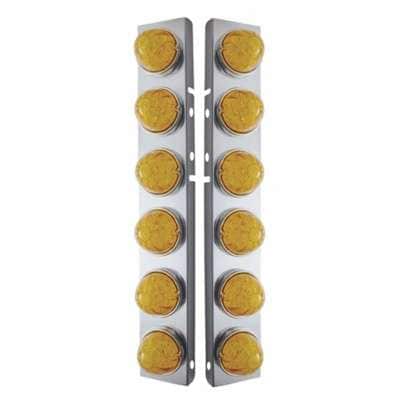 SS Front Air Cleaner Bracket W/12X 17 LED Watermelon Lights & SS Bezels For Peterbilt-Amber LED & Lens (Pair)