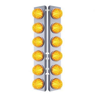 SS Front Air Cleaner Bracket W/12X 17 LED Beehive Lights & SS Bezels For Peterbilt-Amber LED & Lens (Pair)