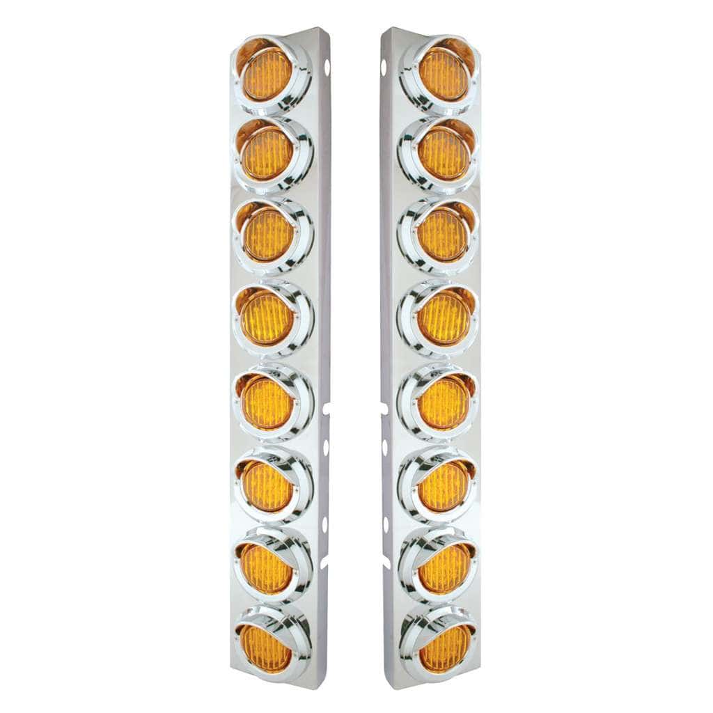 SS Front Air Cleaner Bracket With 16X 9 LED 2" Lights & Visors For Peterbilt-Amber LED & Lens