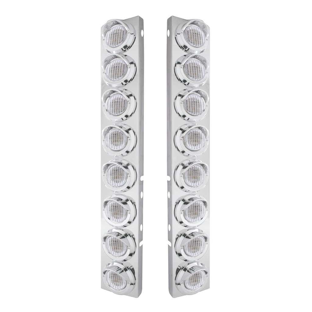 SS Front Air Cleaner Bracket With 16X 9 LED 2" Lights & Visors For Peterbilt-Amber LED/Clear Lens