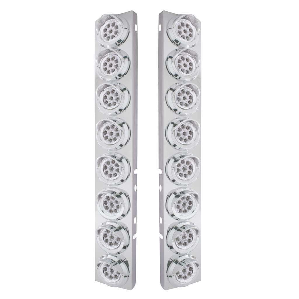 SS Front Air Cleaner Bracket With 16X 9 LED 2" Reflector Lights & Visors For Peterbilt-Amber LED/Clear Lens