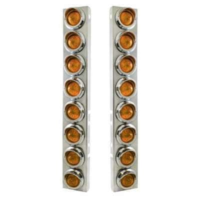SS Front Air Cleaner Bracket With 16X 9 LED 2" Beehive Lights & Visors For Peterbilt-Amber LED & Lens