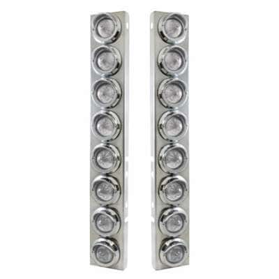 Ss Front Air Cleaner Bracket With 16X 9 Led 2&Quot; Beehive Lights &Amp; Visors For Peterbilt-Amber Led/Clear Lens 1 SS Front Air Cleaner Bracket With 16X 9 LED 2" Beehive Lights & Visors For Peterbilt-Amber LED/Clear Lens