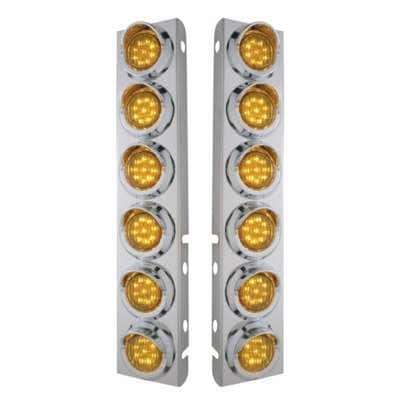 SS Front Air Cleaner Bracket With 12X 9 LED 2" Lights & Visors For Peterbilt-Amber LED & Lens