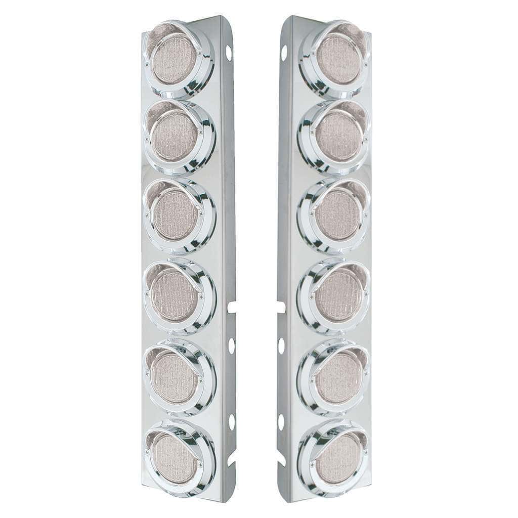 SS Front Air Cleaner Bracket With 12X 9 LED 2" Lights & Visors For Peterbilt-Amber LED/Clear Lens