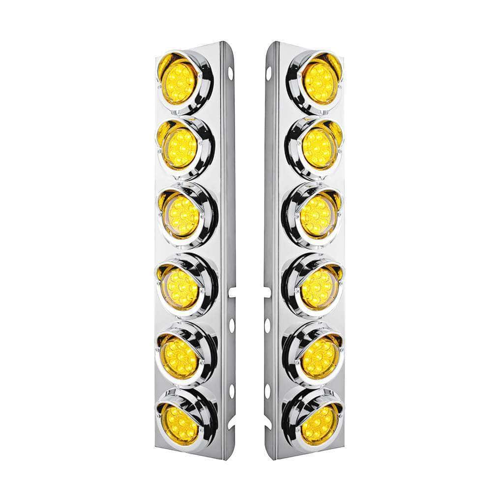 SS Front Air Cleaner Bracket With 12X 9 LED 2" Reflector Lights & Visors For Peterbilt-Amber LED & Lens