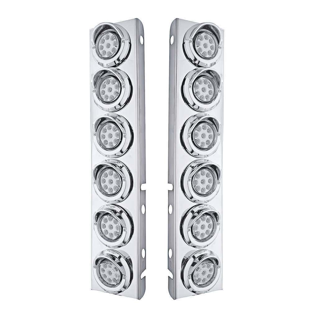 SS Front Air Cleaner Bracket With 12X 9 LED 2" Reflector Lights & Visors For Peterbilt-Amber LED/Clear Lens