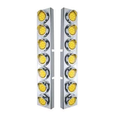 SS Front Air Cleaner Bracket With 14X 9 Amber LED 2" Lights & Visors Bezel For KW Trucks -Amber Lens