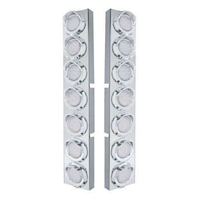 SS Front Air Cleaner Bracket With 14X 9 Amber LED 2" Lights & Visors Bezel For KW Trucks -Clear Lens