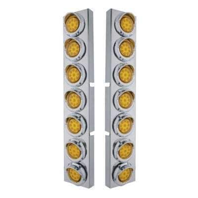 SS Front Air Cleaner Bracket With 14X 9 Amber LED 2" Reflector Lights & Visors For KW Trucks-Amber Lens